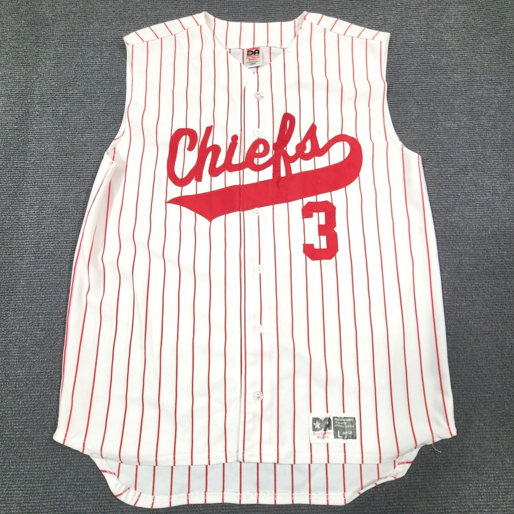 Don Alleson Athletic Baseball Jersey Mens Large White Red Pinstripe Chiefs #3